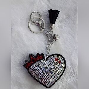 Heart Shaped Sparkly Rhinestone With Crown Keychain with Tassel Bag Charm
